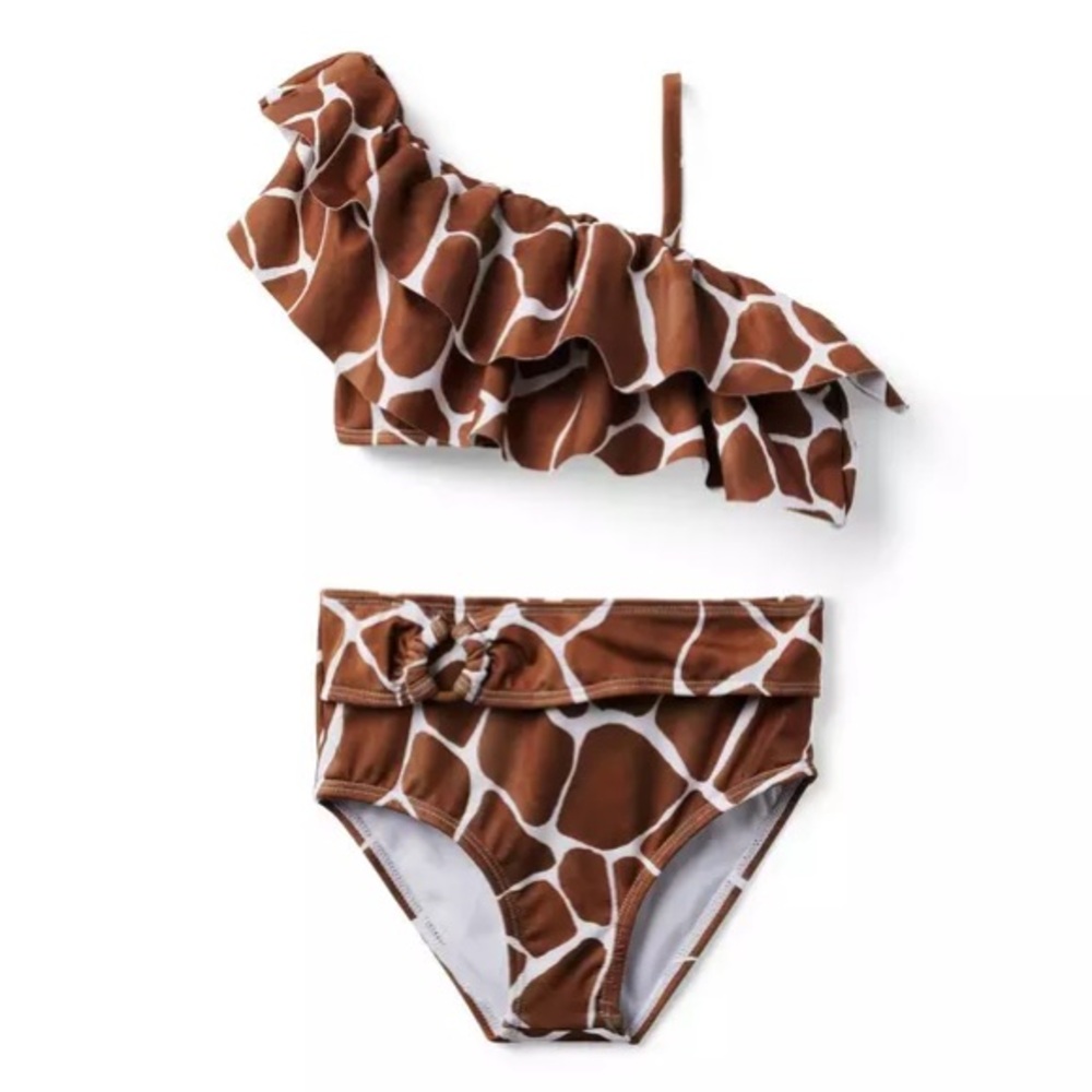 Janie and Jack Giraffe Cold Shoulder 2 piece swim suit + turban + headband
